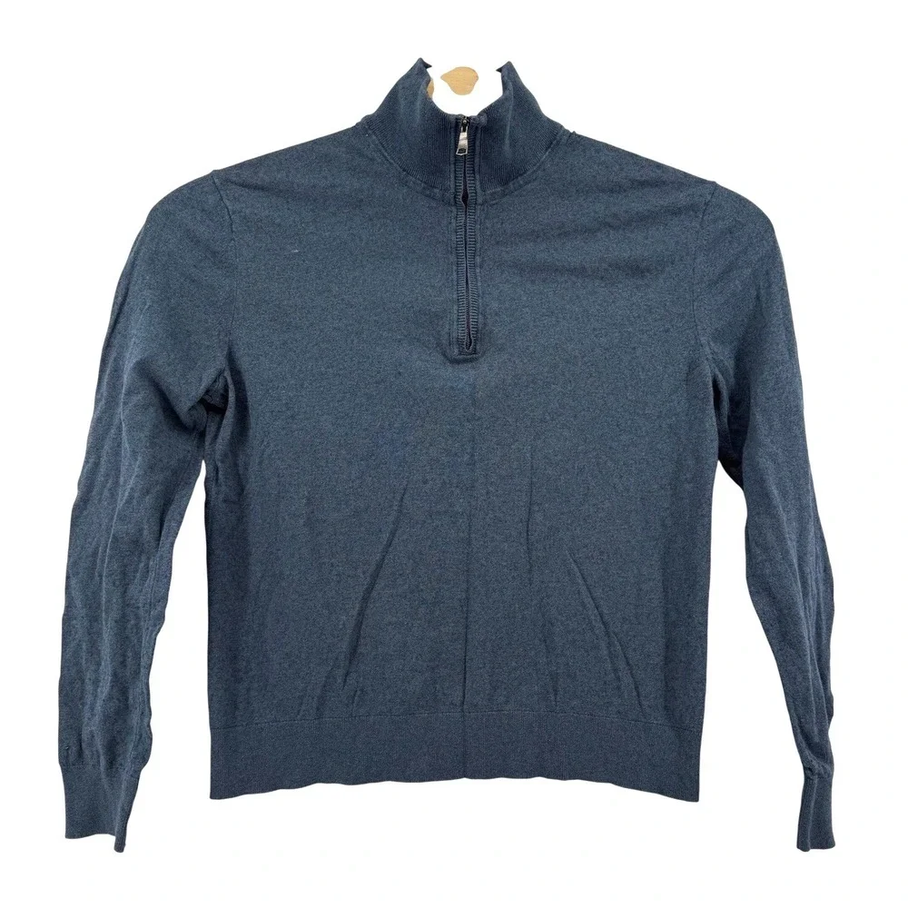 Banana Republic Men's Blue Heather 1/4 Zip Pullover Sweater Cashmere Blend Large